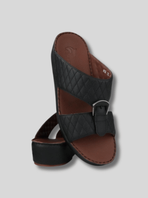 mentor-men-sandals-striped-leather-black نعال مينتور