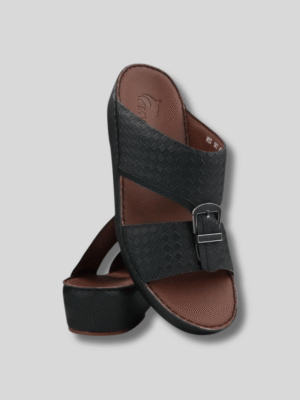 mentor-men-sandals-uae-striped-leather-black نعال مينتور